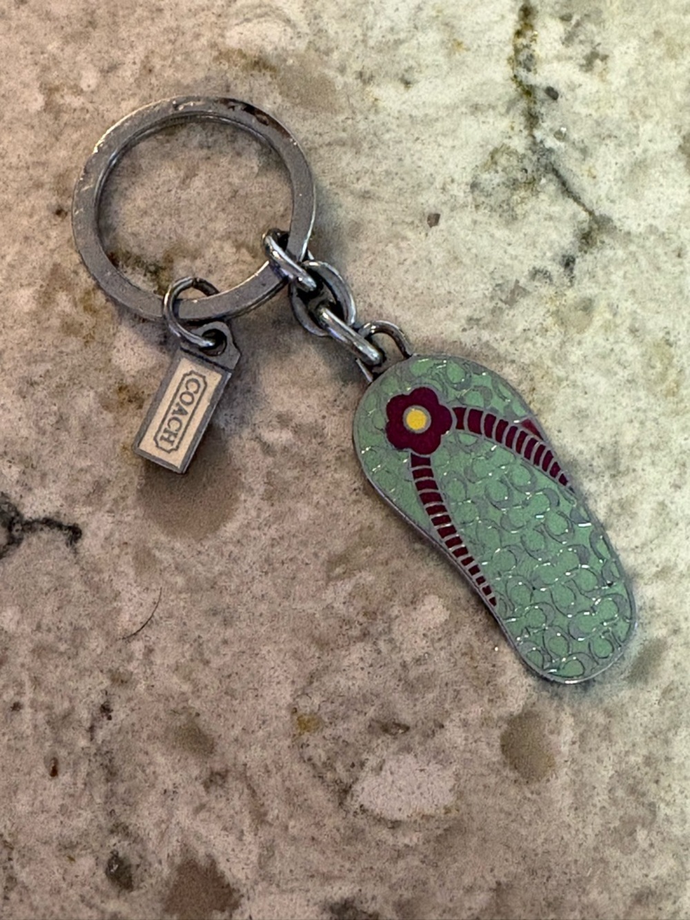 Vintage Y2K Coach Mint Green & Burgundy Flip Flop Keychain Charm